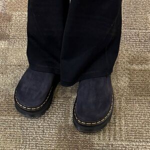 dr martens zebzag platform mules in suede